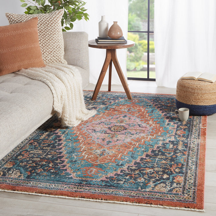 Bungalow Rose Zoeller Oriental Blue/Rust Area Rug & Reviews Wayfair
